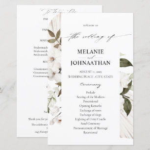Budget White Boho Floral Wedding Program MED