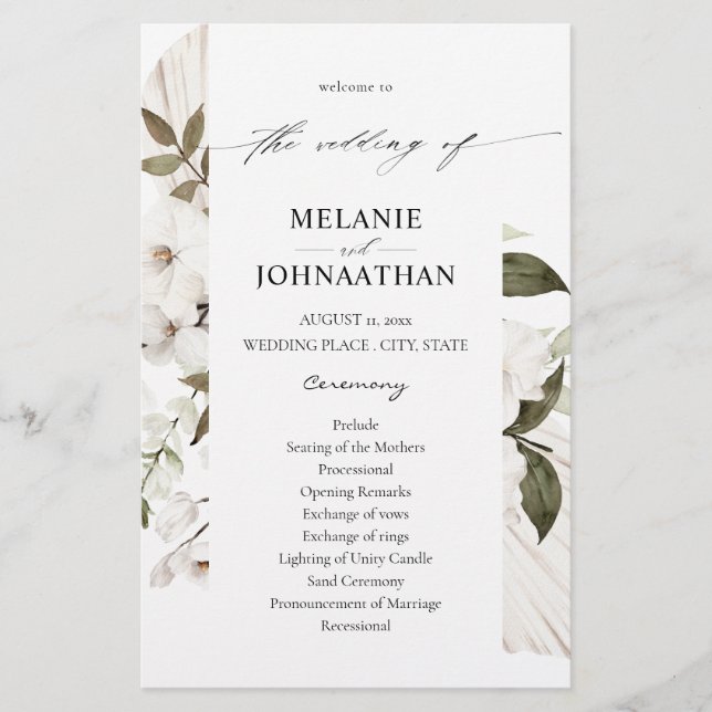 Budget White Boho Floral Wedding Zeremony MED Flyer (Vorne)
