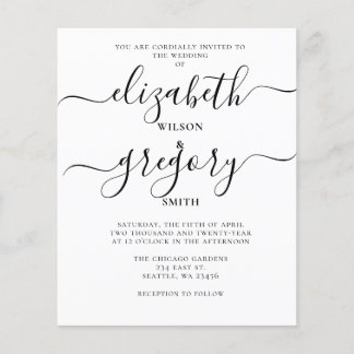 Budget White Calligraphy Wedding Einladung