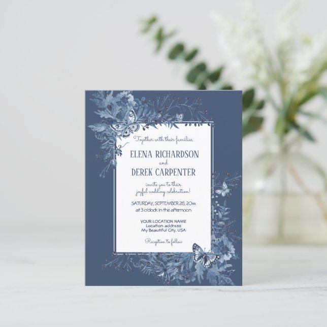 Budget White Dusty Blue Wildblume Floral Wedding (Stehend Vorderseite)