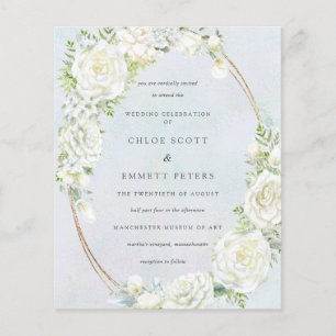 Budget White Floral Blue Hochzeit Einladung