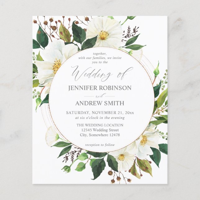 Budget White Floral & Greenery 1 Wedding Flyer (Vorne)