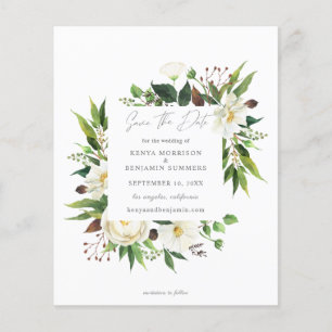 Budget White Floral & Greenery Save the Date Flyer