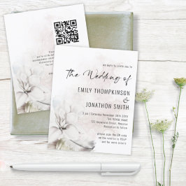 Budget White Floral Watercolor QR Hochzeit Einladu