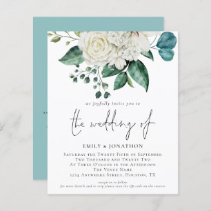 Budget White Florals Eucalyptus Wedding Einladung