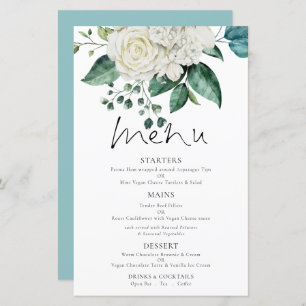 Budget White Florals Eucalyptus Wedding Menu