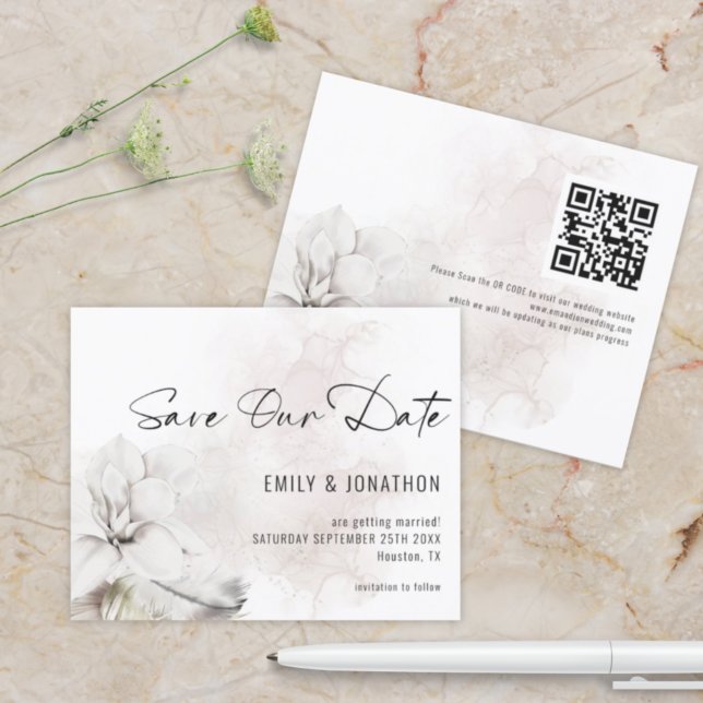 Budget White Florals Wedding QR Code Rett unser Da (Von Creator hochgeladen)