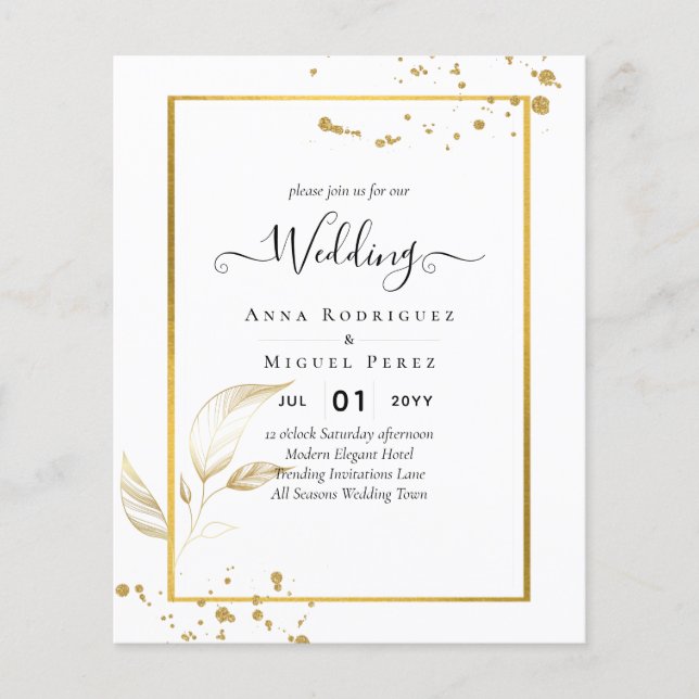 BUDGET White Gold FOTO Einladung Hochzeit Flyer (Vorne)