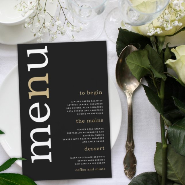 BUDGET White Gold Typografy Black Wedding Menü (Von Creator hochgeladen)