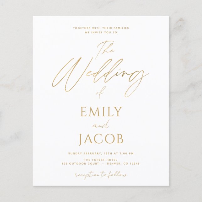 Budget White Gold Wedding Moderner Flyer (Vorne)