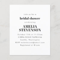 Budget White Minimalistisch Bridal Dusche Einladun