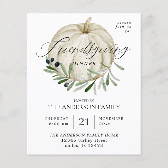 Budget White Pumpkin Friendsgiving Flyer (Vorne)