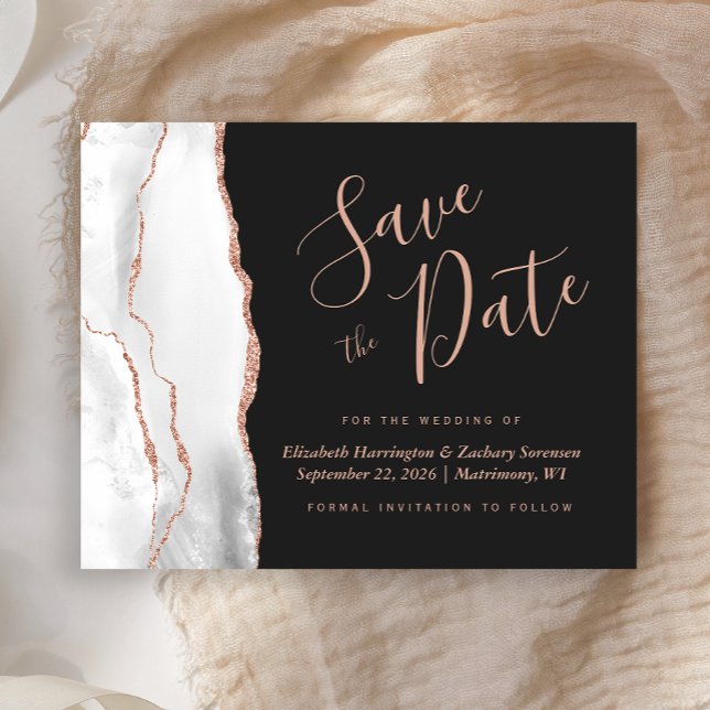 Budget White Rose Gold Agate Dark Save the Date (Von Creator hochgeladen)