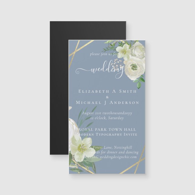 BUDGET White Rose Greenerity Gold Wedding Magnetkarte (Vorne/Hinten)