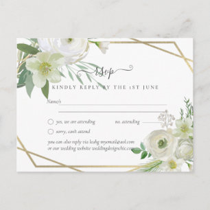 BUDGET White Rose Greenerity Gold Wedding Postkarte