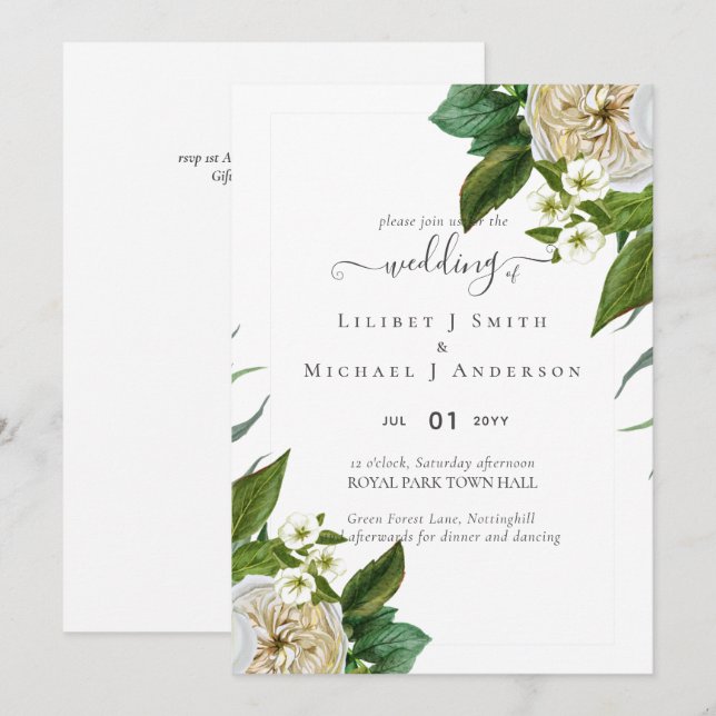 BUDGET White Roses Bouquet Floral Wedding (Vorne/Hinten)