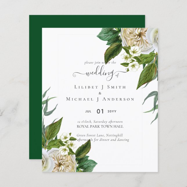 BUDGET White Roses Bouquet Floral Wedding (Vorne/Hinten)