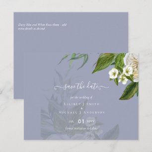 Budget White Roses Dusty Blue Wedding Postkarte