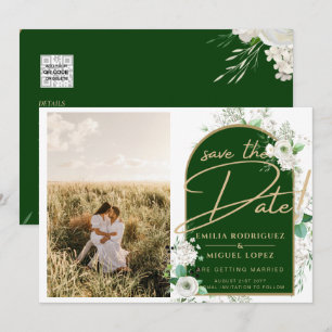 Budget White Roses Green Wedding speichern Sie das Einladung