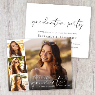 Budget White Script Photo Graduation Party Invite