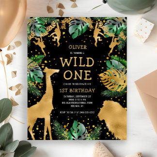 Budget Wild One 1. Geburtstag Schwarze Einladung