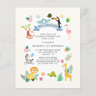 Budget Wild One Animals 1. Geburtstag Einladung