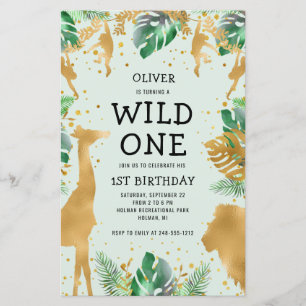 Budget Wild One Green Gold Safari Einladung