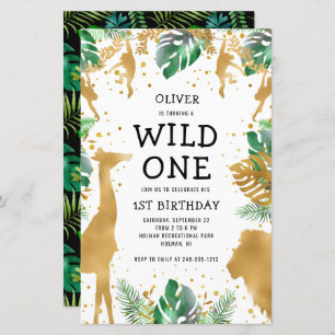 Budget Wild One Safari 1. Geburtstag Einladung