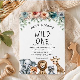 Budget Wild One Safari Animals Boy Birthday Party Einladung