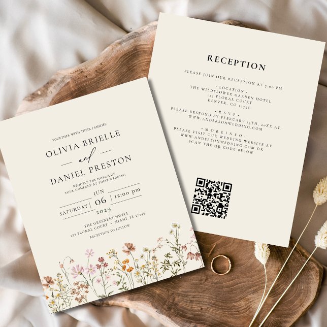 Budget Wildblume Beige All in One QR Code Wedding Flyer (Von Creator hochgeladen)