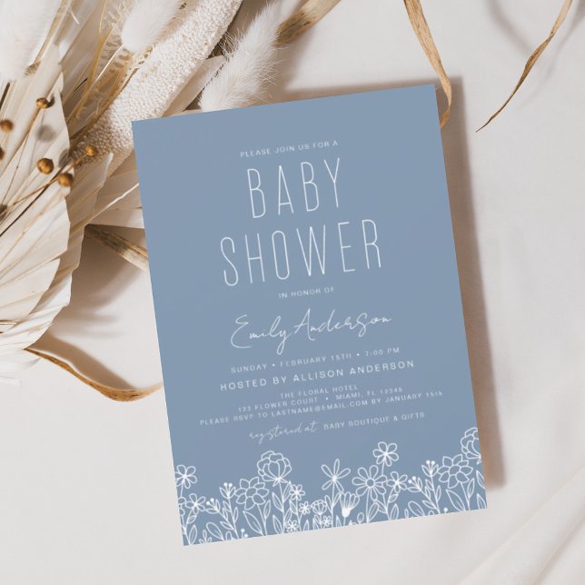 Budget Wildblume Boho Baby Shower Dusty Blue Flyer (Von Creator hochgeladen)