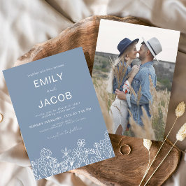 Budget Wildblume Dusty Blue Foto Wedding Flyer