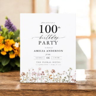 Budget Wildblume Floral 100. Geburtstag Einladung
