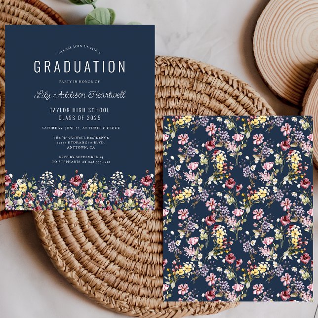 Budget Wildblume Pattern Navy Blue Grad Party (Von Creator hochgeladen)