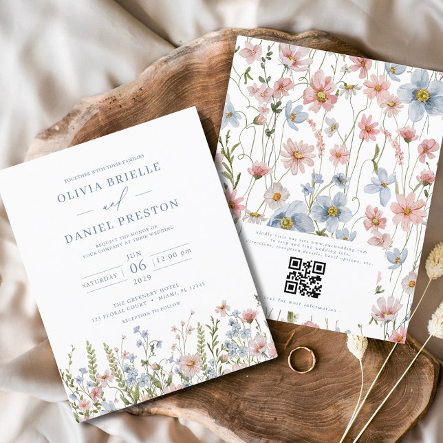 Budget-Wildblumen-QR-Code-Hochzeits-Einladung (Von Creator hochgeladen)