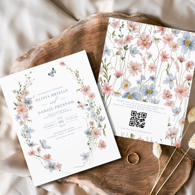 Budget-Wildflower-QR-Code-Hochzeits-Einladung Flyer (Von Creator hochgeladen)