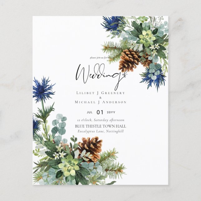 BUDGET Winter Blue Thistle Wedding Flyer (Vorne)