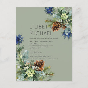 BUDGET Winter Blue Thistle Wedding Postkarte