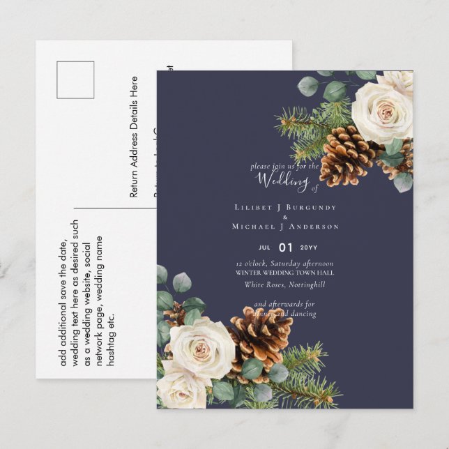 BUDGET Winter Eukalyptus Pine Cones Wedding Postkarte (Vorne/Hinten)