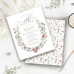 Budget Winter Greenery Red Floral 30. Geburtstag<br><div class="desc">Moderne Salbeigrün Wasserfarbe Boho botanische Rahmen ist mit kleinen poinsettia Blume betont.</div>
