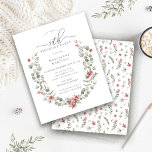 Budget Winter Greenery Red Floral 50. Geburtstag<br><div class="desc">Moderne Salbeigrün Wasserfarbe Boho botanische Rahmen ist mit kleinen poinsettia Blume betont.</div>