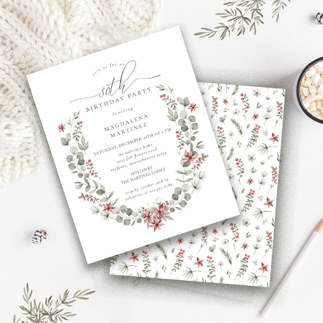 Budget Winter Greenery Red Floral 80. Geburtstag (Von Creator hochgeladen)