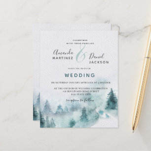 Budget Winter Mountain Forest Wedding Einladung