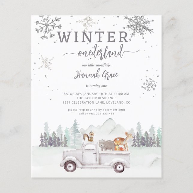 Budget Winter Onederland First Birthday Woodland (Vorderseite)