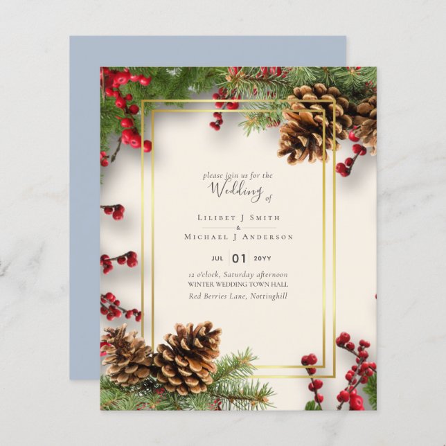 BUDGET Winter Red Berries Pine Cones Wedding (Vorne/Hinten)