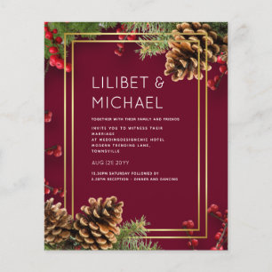 BUDGET Winter Red Berries Pine Cones Wedding Flyer