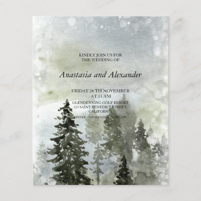 Budget/WINTER/Wald- Einladung zur Hochzeit. Flyer (Vorne)