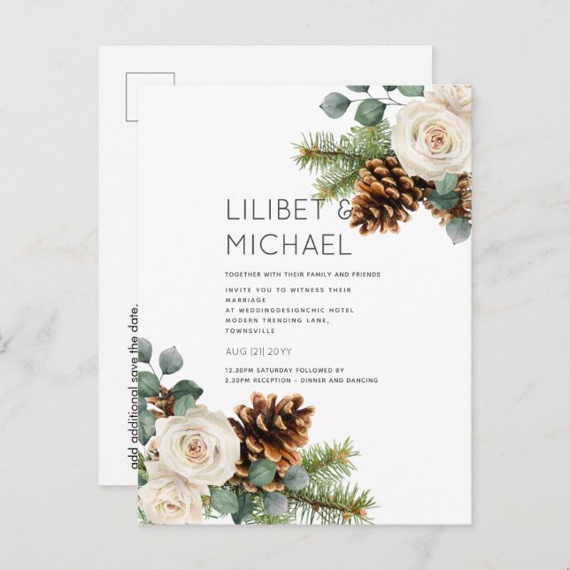 BUDGET Winter Wedding Eukalyptus Grüne Rose Postkarte (Vorne/Hinten)