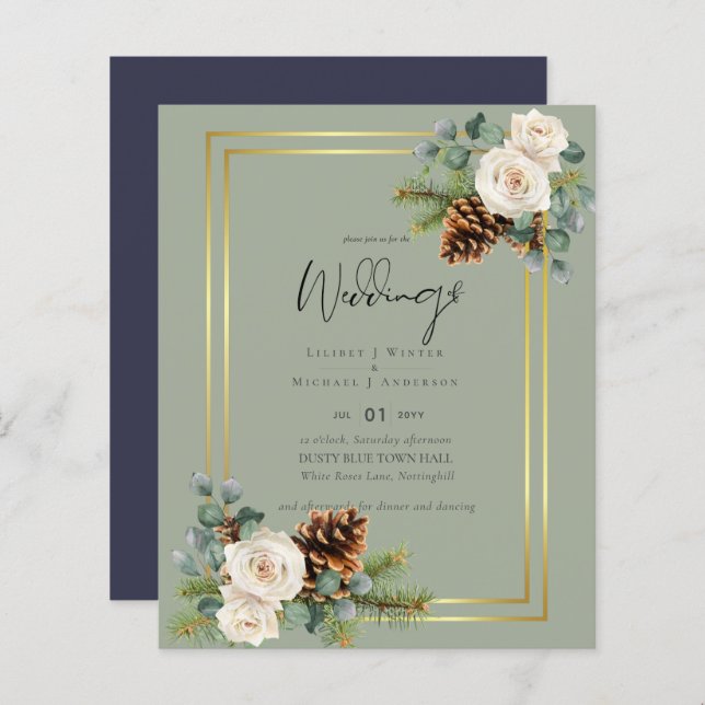 BUDGET Winter Wedding White Roses Gold Dusty Blue (Vorne/Hinten)
