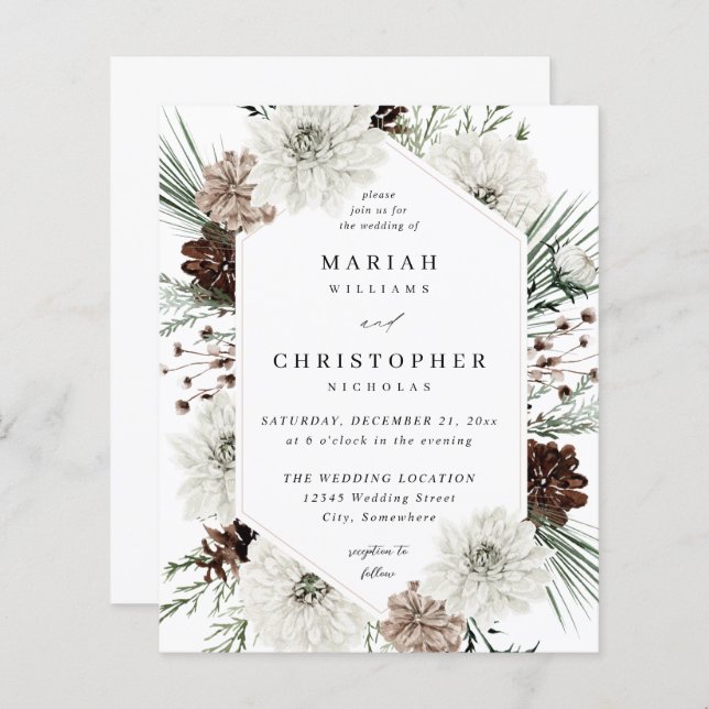Budget Winter White Floral & Pine Wedding (Vorne/Hinten)